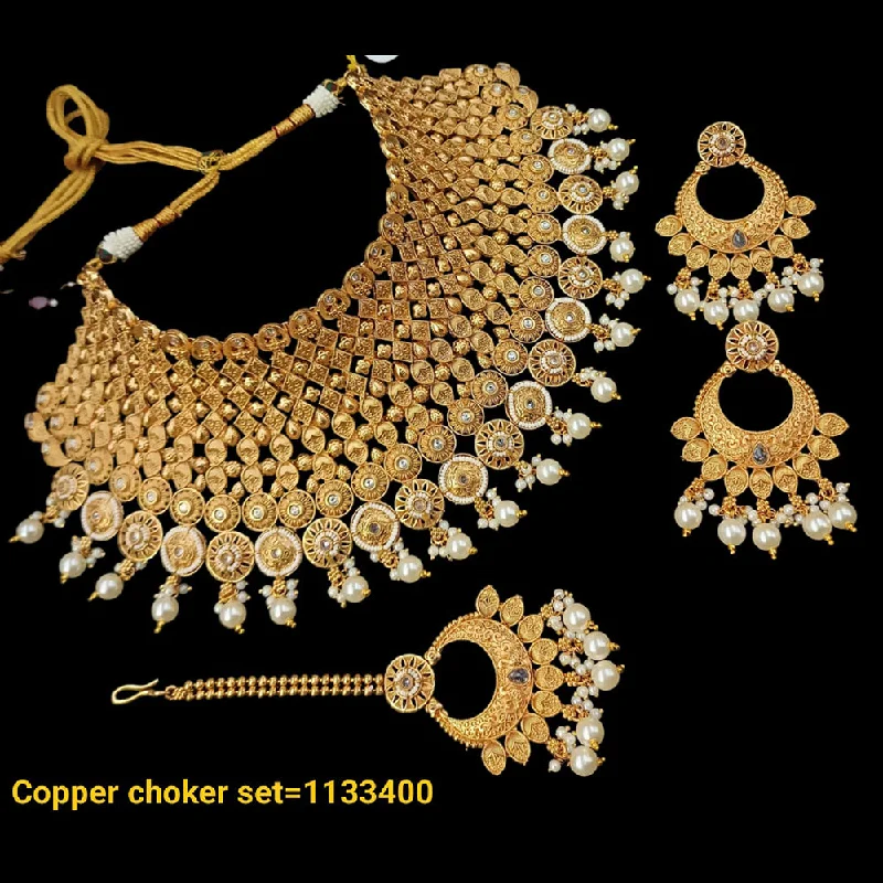 Art Deco Necklace-Padmawati Bangles Copper Gold Choker Necklace Set