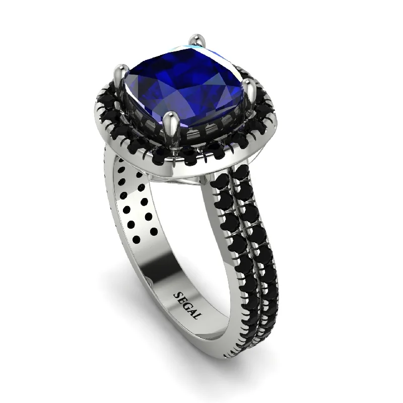 Unique Birthstone Ring-Gorgeous Cushion Cut Sapphire Pave Double Shank Engagement Ring With Hidden Stone - Kira No. 45