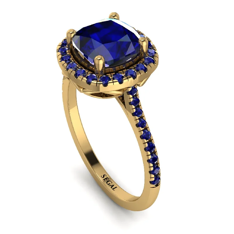 Gemstone Cocktail Ring-Gorgeous Cushion Cut Sapphire Pave Engagement Ring With Hidden Stone - Kira No. 73