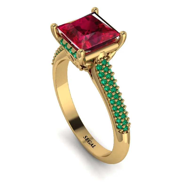 Sparkly Diamond Ring-Luxury Pave Princess Cut Ruby Engagement Ring With Hidden Stone - Sabrina No. 25