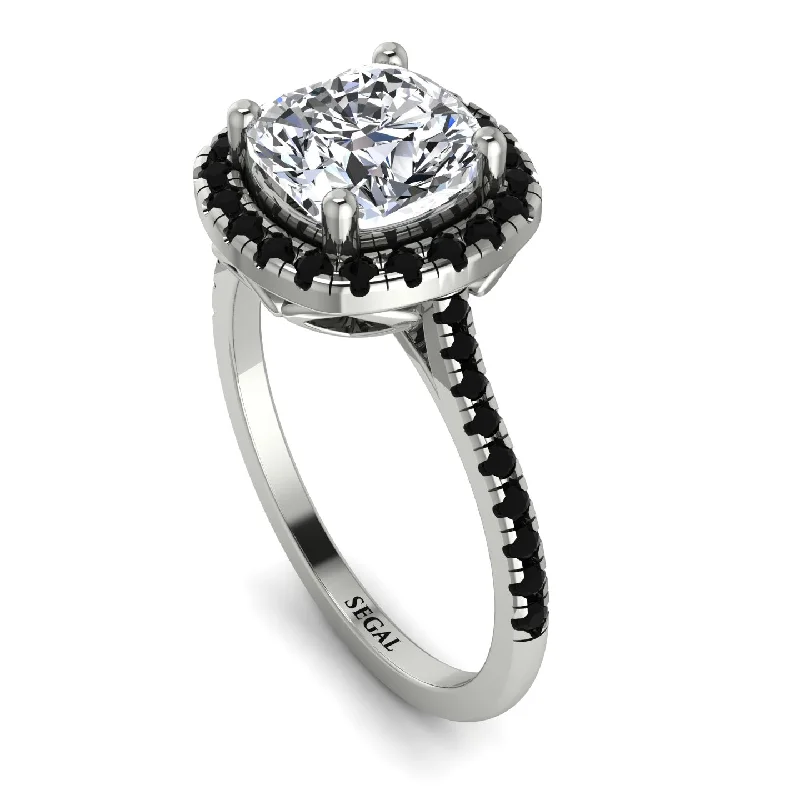 Silver Wedding Ring-Gorgeous Cushion Cut Diamond Pave Engagement Ring With Hidden Stone - Kira No. 33