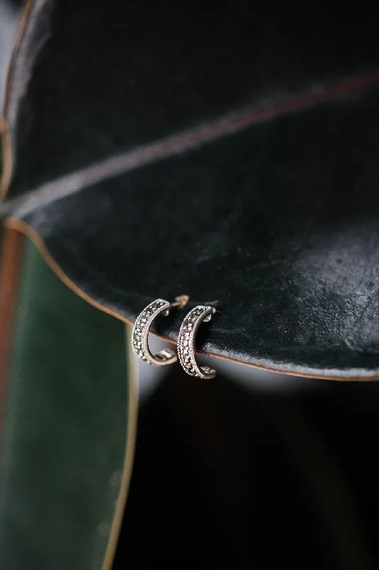 Wooden Bead Earrings-Marcasite Petite Hoop Earrings