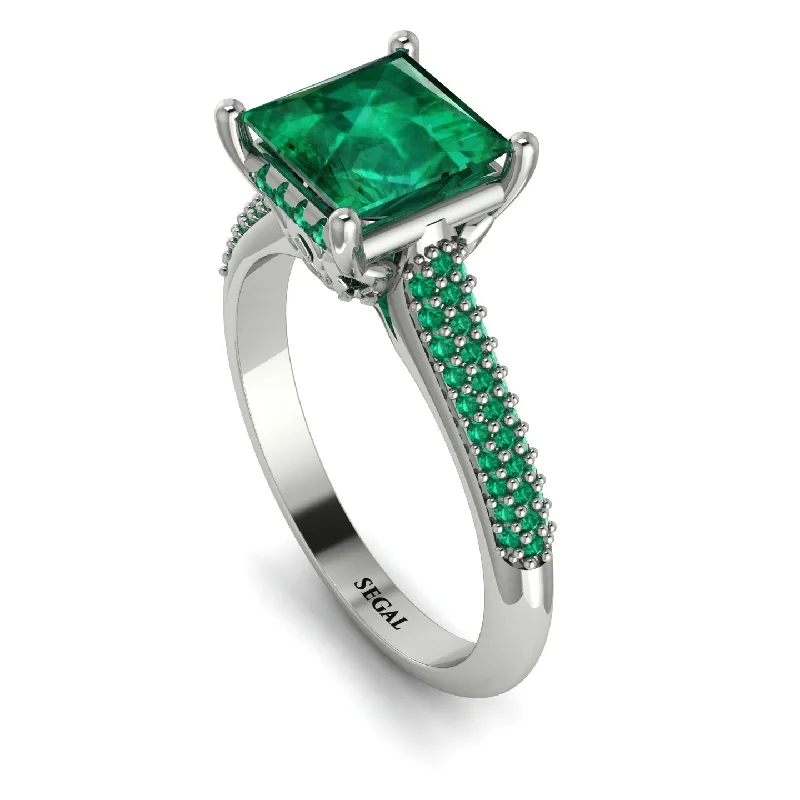 Handmade Promise Ring-Luxury Pave Princess Cut Emerald Engagement Ring With Hidden Stone - Sabrina No. 21