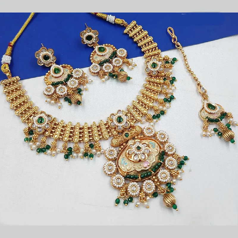 Elegant Turquoise Necklace-Padmawati Bangles Gold Plated Pota Stone And Pearls Meenakari Necklace Set