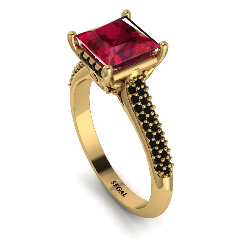 Silver Vintage Ring-Luxury Pave Princess Cut Ruby Engagement Ring With Hidden Stone - Sabrina No. 40