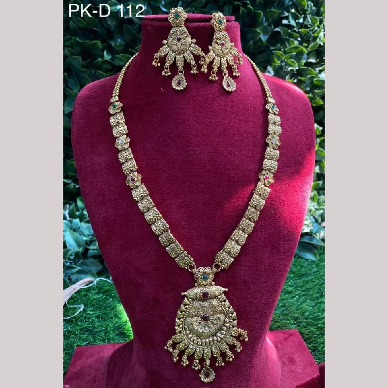 Customizable Necklace-Amoliya Jewels Gold Plated Pota Stone And Pearls Long Necklace Set