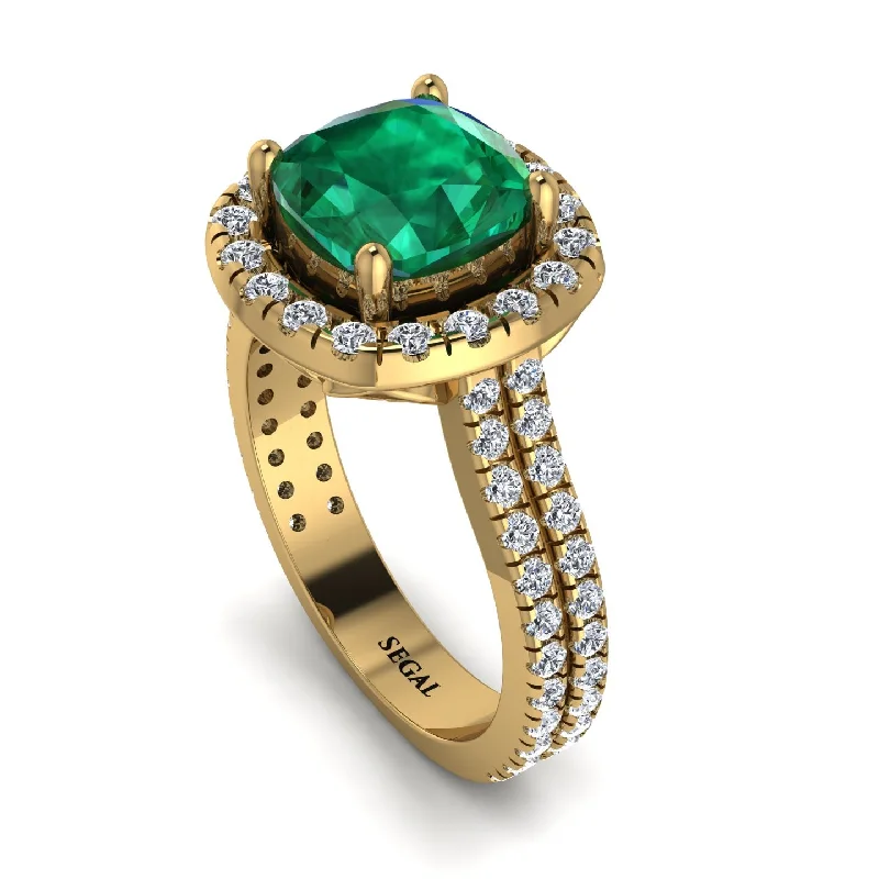 Romantic Heart Ring-Gorgeous Cushion Cut Emerald Pave Double Shank Engagement Ring With Hidden Stone - Kira No. 4