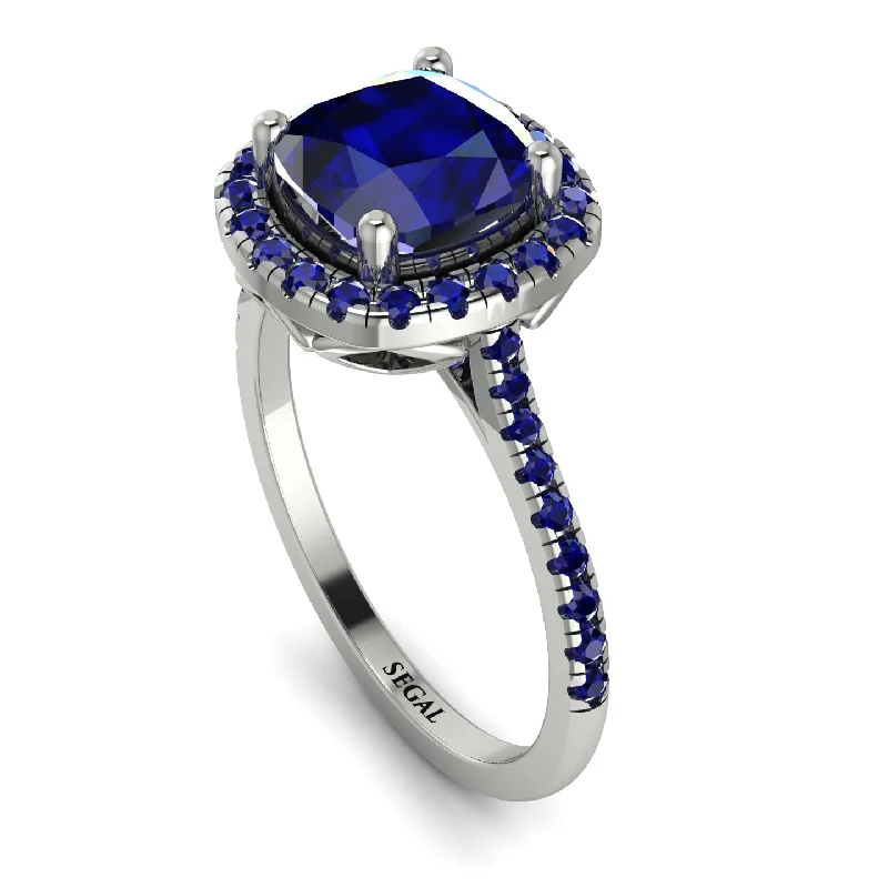 Modern Silver Ring-Gorgeous Cushion Cut Sapphire Pave Engagement Ring With Hidden Stone - Kira No. 75