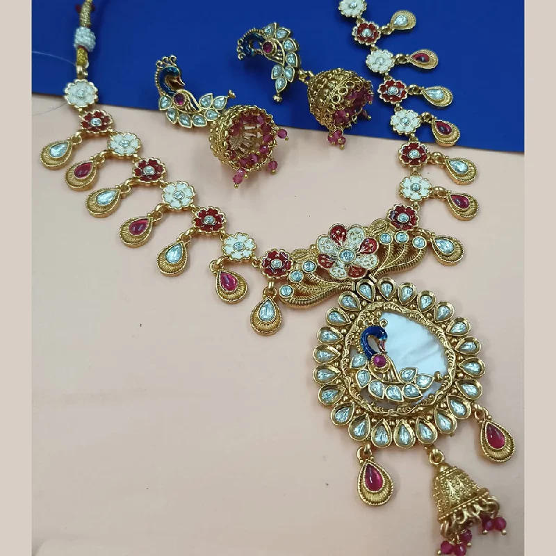 Multi-Colored Stone Necklace-Padmawati Bangles Gold Plated Pota Stone And Pearls Meenakari Necklace Set