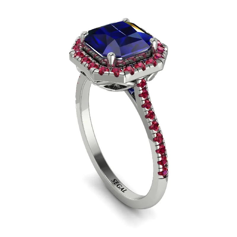 Retro Gemstone Ring-Gorgeous Radiant Cut Sapphire Pave Engagement Ring With Hidden Stone - Felicity No. 60