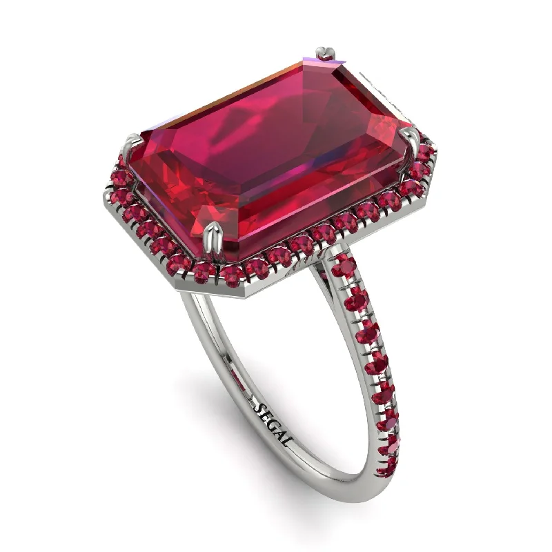 Fancy Engagement Ring-Emerald Cut Ruby Pave Engagement Ring - Nancy No. 57