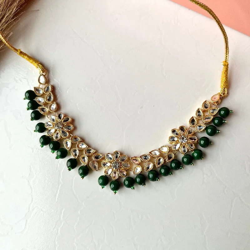 Bohemian Style Necklace-Flower Kundan Necklace (Green)