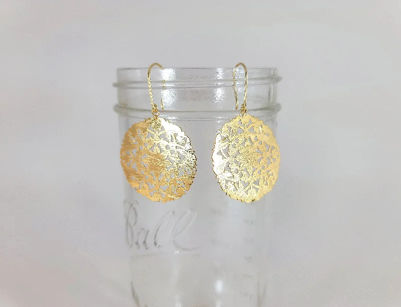 Large Crystal Earrings-Golden Doily Earrings