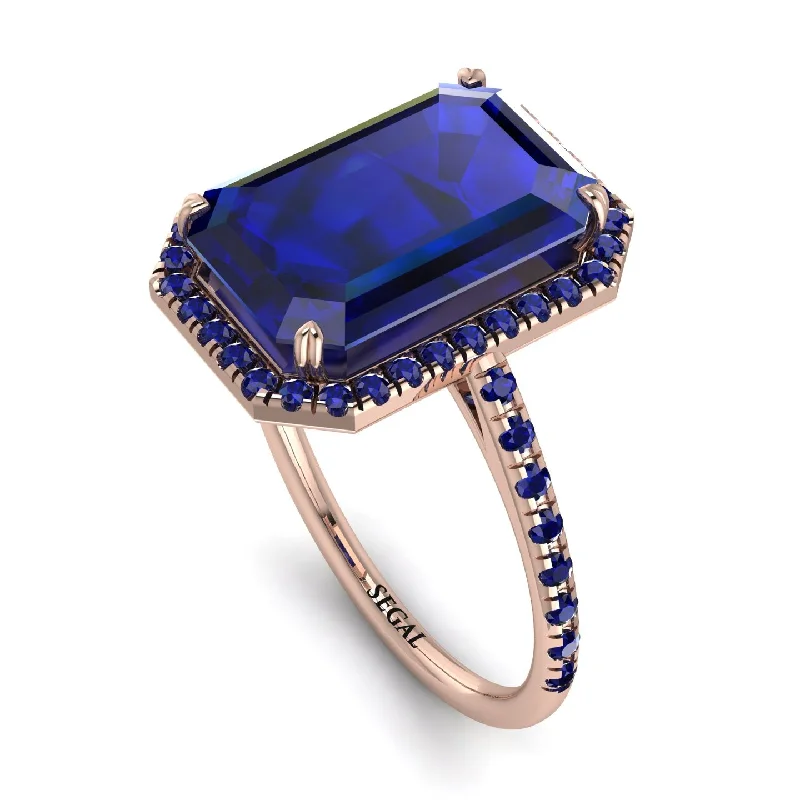 Beautiful Gemstone Ring-Emerald Cut Sapphire Pave Engagement Ring - Nancy No. 74