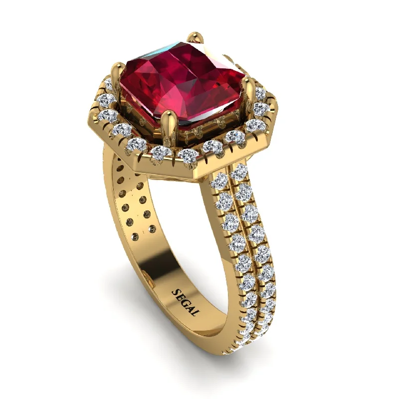 Vintage Pearl Ring-Gorgeous Radiant Cut Ruby Pave Double Shank Engagement Ring With Hidden Stone - Felicity No. 10