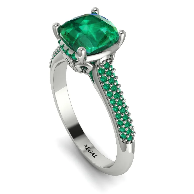 Titanium Men's Ring-Luxury Pave Cushion Cut Emerald Engagement Ring With Hidden Stone - Esmeralda No. 21