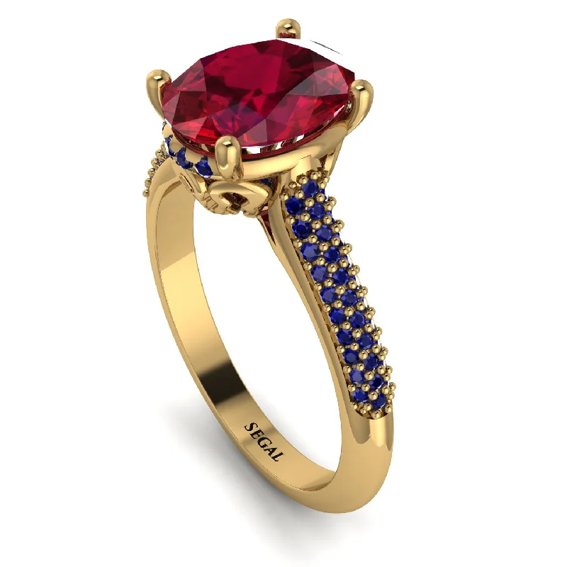 Fine Diamond Ring-Luxury Pave Oval Cut Ruby Engagement Ring With Hidden Stone - Ophelia No. 70