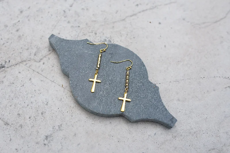 Diamond Drop Earrings-Beaded Cross Earrings