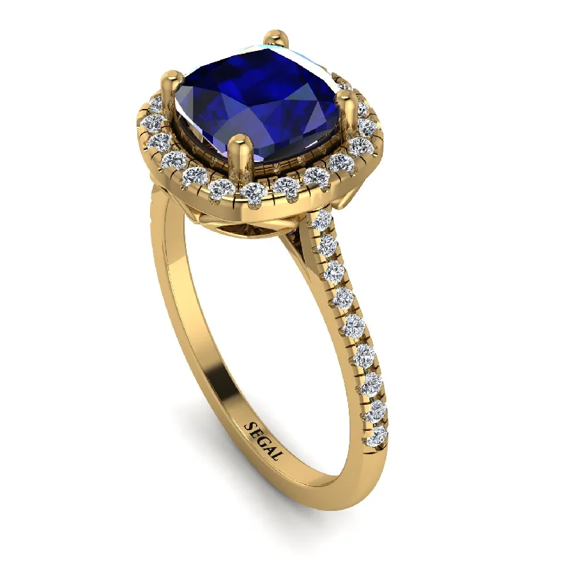 Classic Gemstone Wedding Band-Gorgeous Cushion Cut Sapphire Pave Engagement Ring With Hidden Stone - Kira No. 13