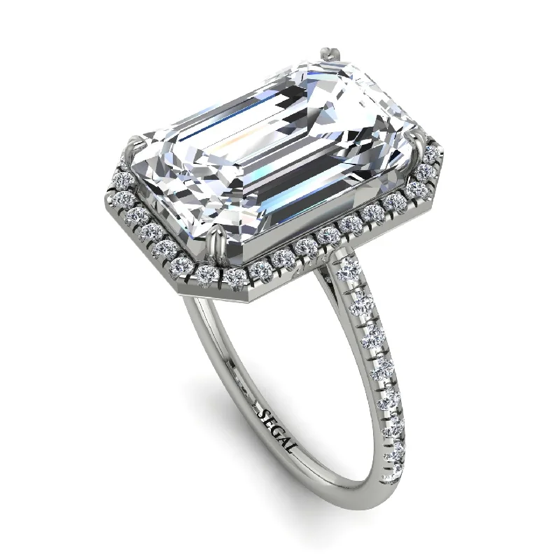 Gemstone Stacking Ring-Emerald Cut Diamond Pave Engagement Ring - Nancy No. 3