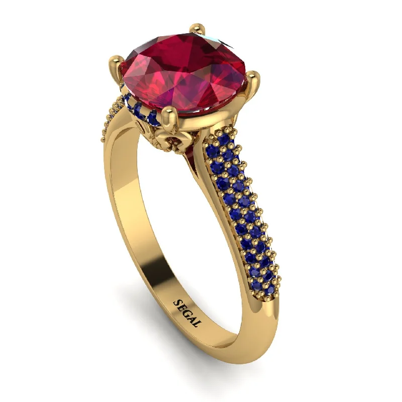 Diamond Ring for Anniversary-Luxury Pave Round Cut Ruby Engagement Ring With Hidden Stone - Miracle No. 70