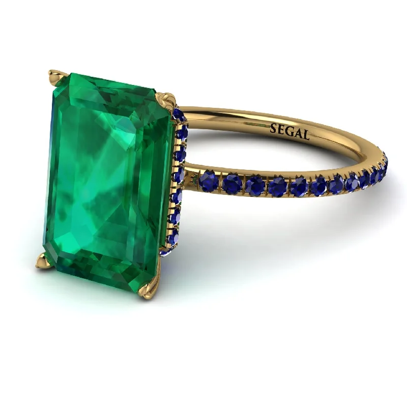 Matching Couple Rings-Hidden Halo Emerald Cut Emerald Engagement Ring - Melodi No. 64