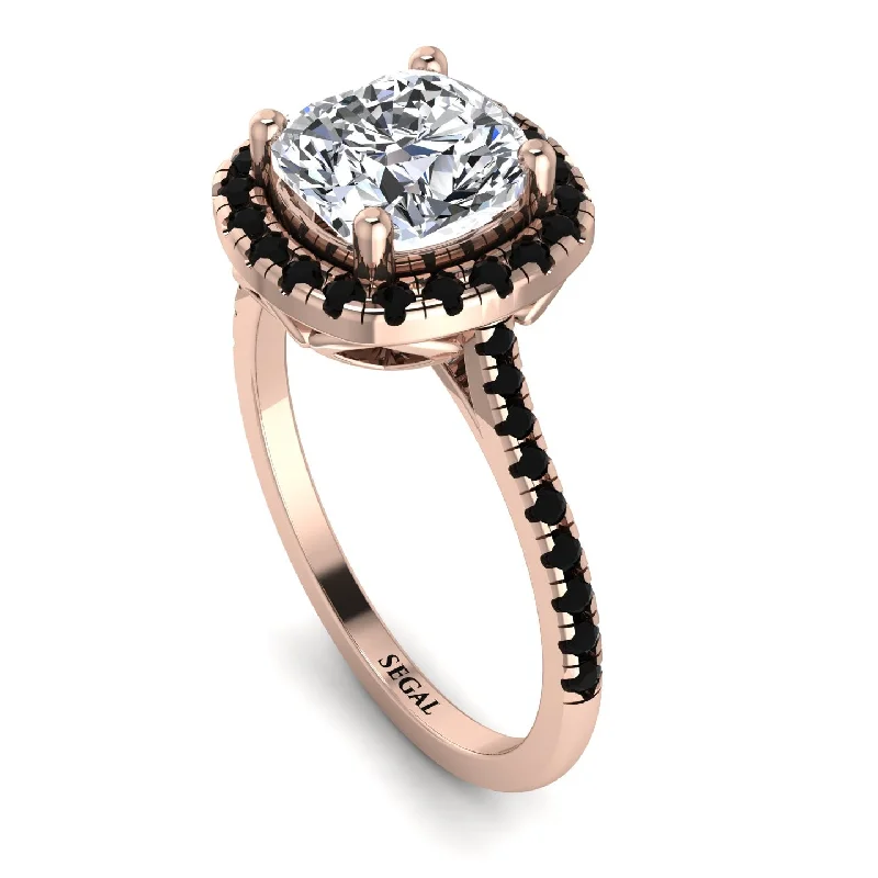 Gold Engagement Ring-Gorgeous Cushion Cut Diamond Pave Engagement Ring With Hidden Stone - Kira No. 32