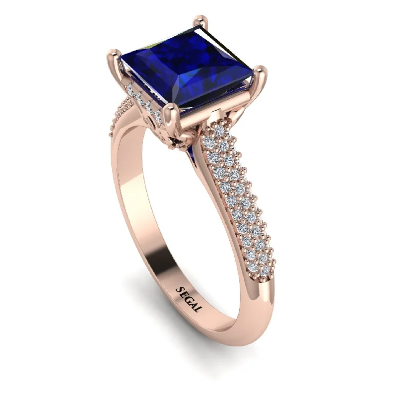 Men's Statement Ring-Luxury Pave Princess Cut Sapphire Engagement Ring With Hidden Stone - Sabrina No. 14