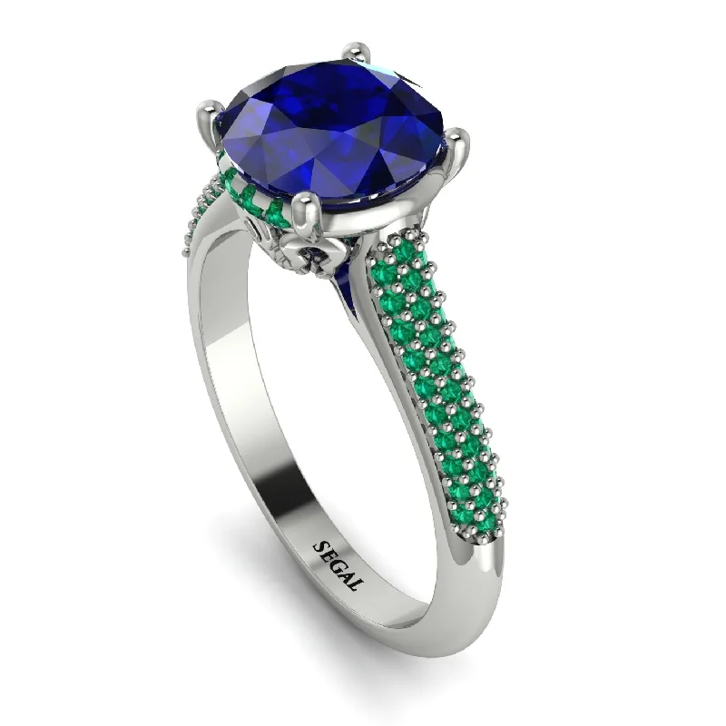 Custom Gemstone Ring-Luxury Pave Round Cut Sapphire Engagement Ring With Hidden Stone - Miracle No. 30