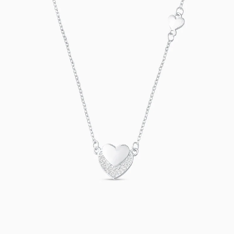 Statement Necklace for Bridesmaids-Sparkling Heart in Heart Necklace