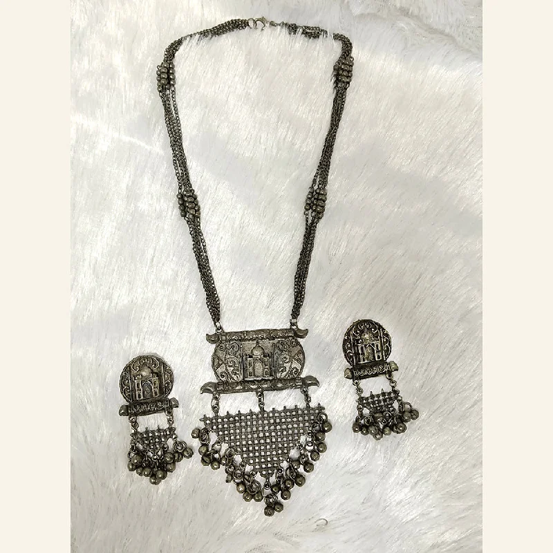 Long Dangle Necklace-Darshana Jewels Oxidised Plated Necklace Set