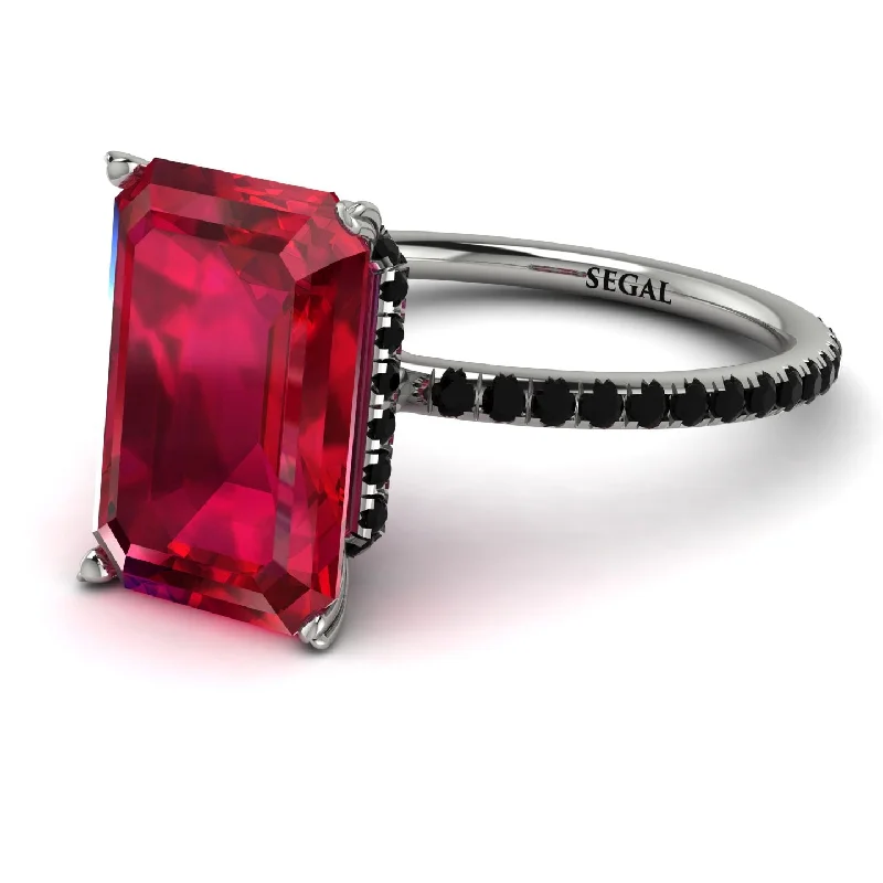 Men's Wedding Ring-Hidden Halo Emerald Cut Ruby Engagement Ring - Melodi No. 42