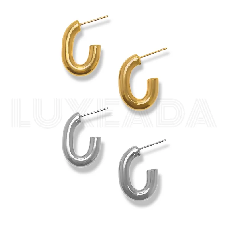 Petite Gold Earrings-Chunky Oval Hoops