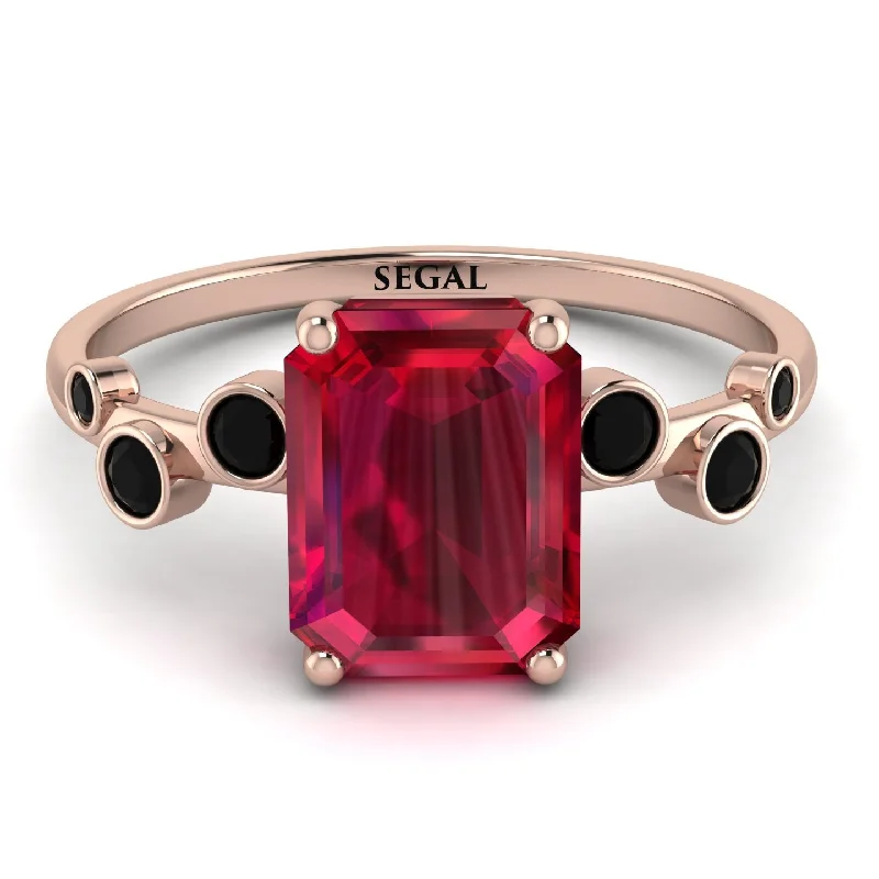 Fashionable Cocktail Ring-Emerald Cut Ruby Ring With Bezel - Alina No. 41