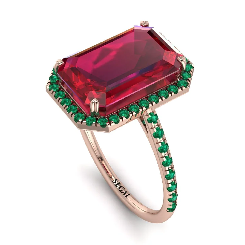 Wedding Ring with Emerald-Emerald Cut Ruby Pave Engagement Ring - Nancy No. 26