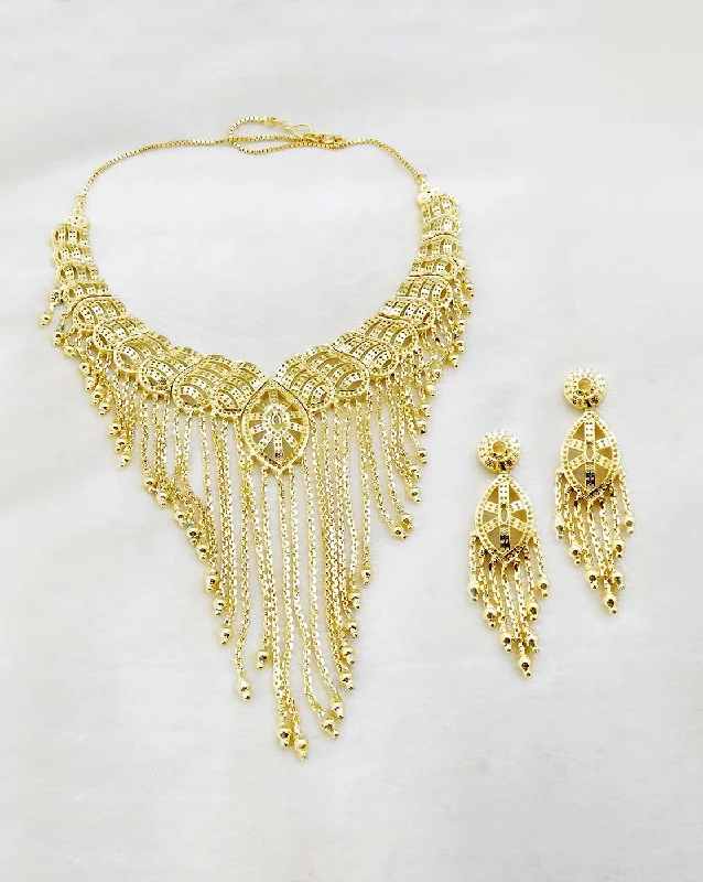 Artistic Necklace for Women-Bhavi Jewels Forming Gold Plated Copper Necklace Set - 1107834