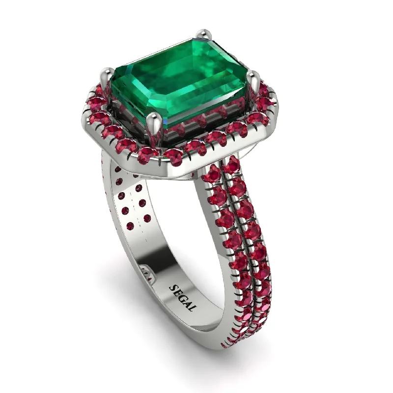 Custom Initial Ring-Gorgeous Emerald Cut Emerald Pave Double Shank Engagement Ring With Hidden Stone - Veronica No. 51