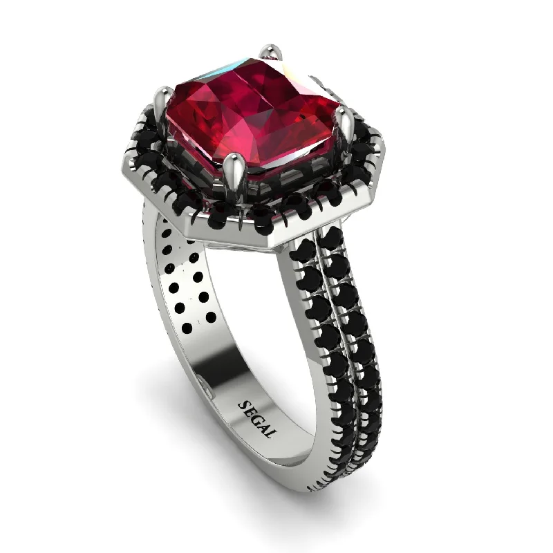 Cute Animal Rings-Gorgeous Radiant Cut Ruby Pave Double Shank Engagement Ring With Hidden Stone - Felicity No. 42