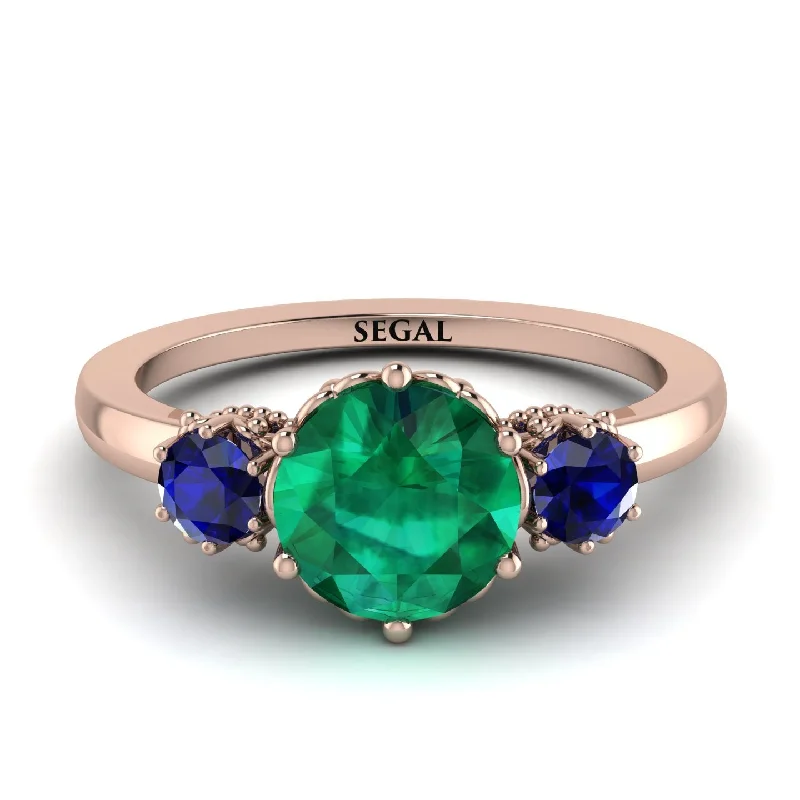 Unique Vintage Wedding Ring-Classic 3 Stone Emerald Engagement Ring - Sofia No. 65