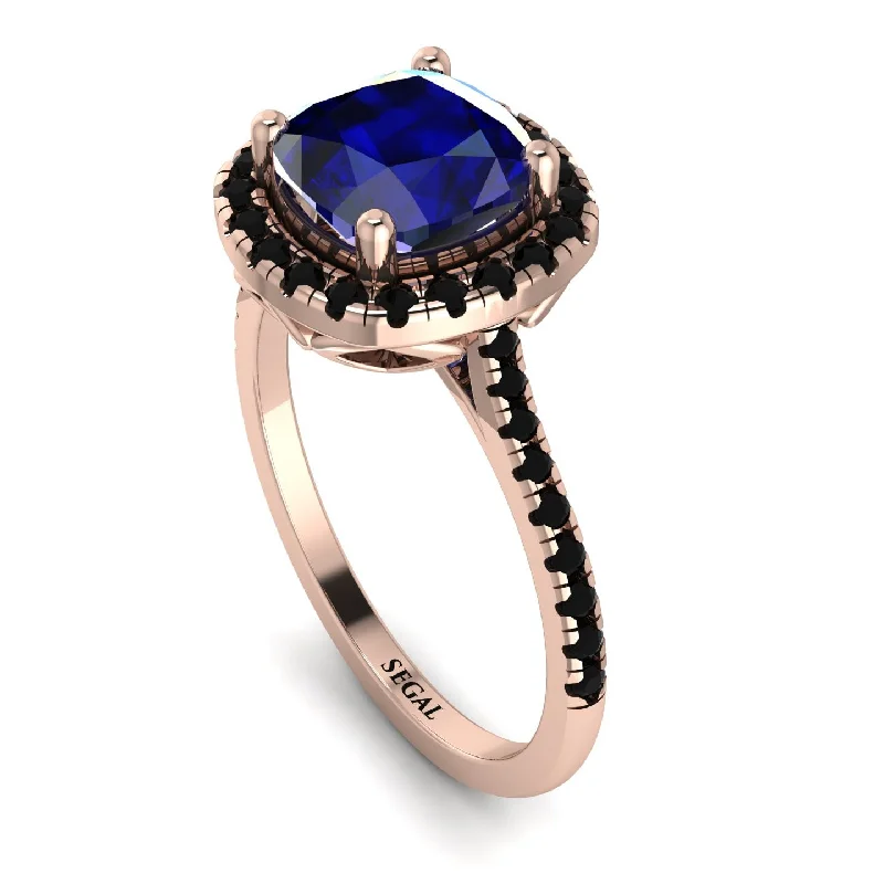 Fashionable Cocktail Ring-Gorgeous Cushion Cut Sapphire Pave Engagement Ring With Hidden Stone - Kira No. 44