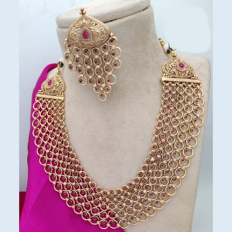 Simple Chain Necklace-Jewel Addiction Copper Rajwadi Finish Pota Stone Necklace Set