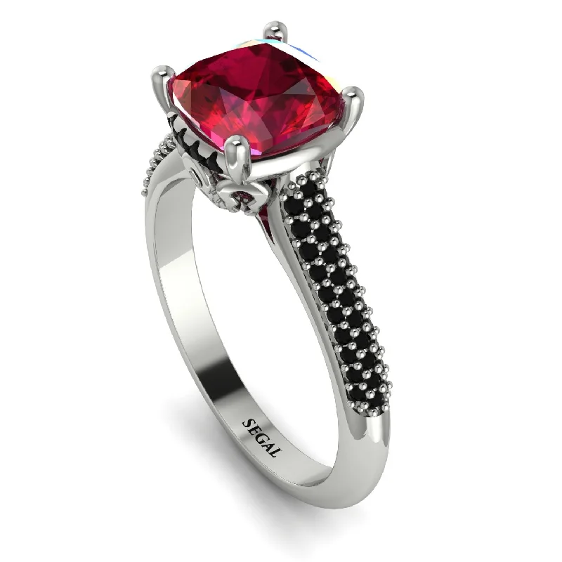 Cute Silver Ring for Women-Luxury Pave Cushion Cut Ruby Engagement Ring With Hidden Stone - Esmeralda No. 42