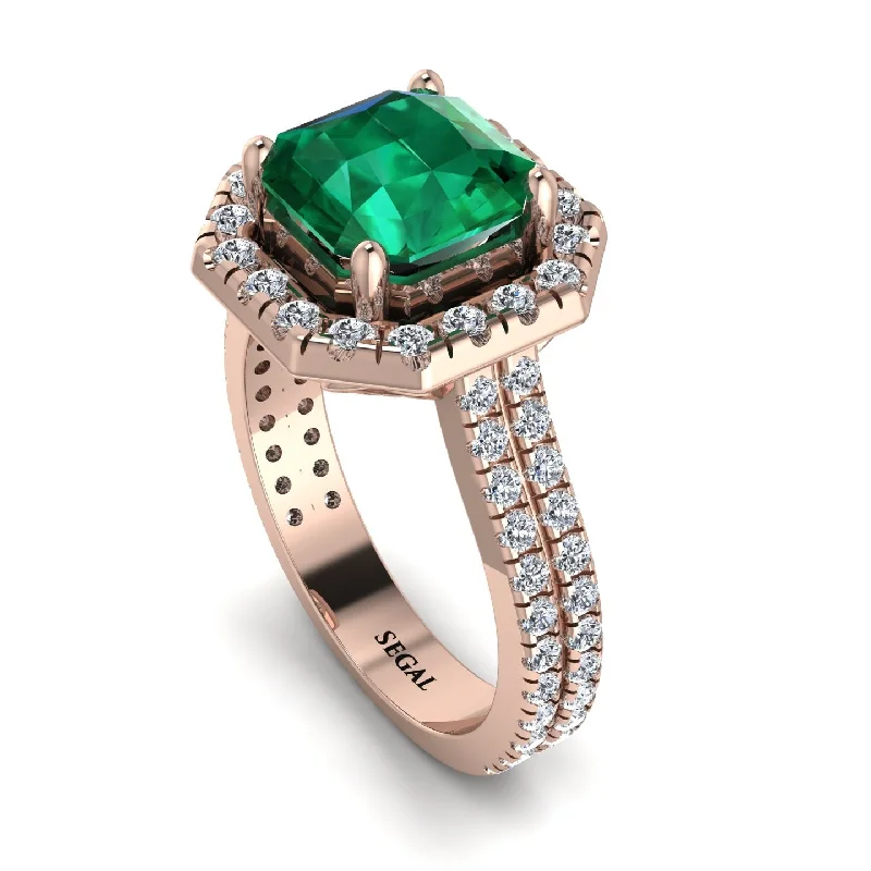 Custom Diamond Wedding Ring-Gorgeous Radiant Cut Emerald Pave Double Shank Engagement Ring With Hidden Stone - Felicity No. 5