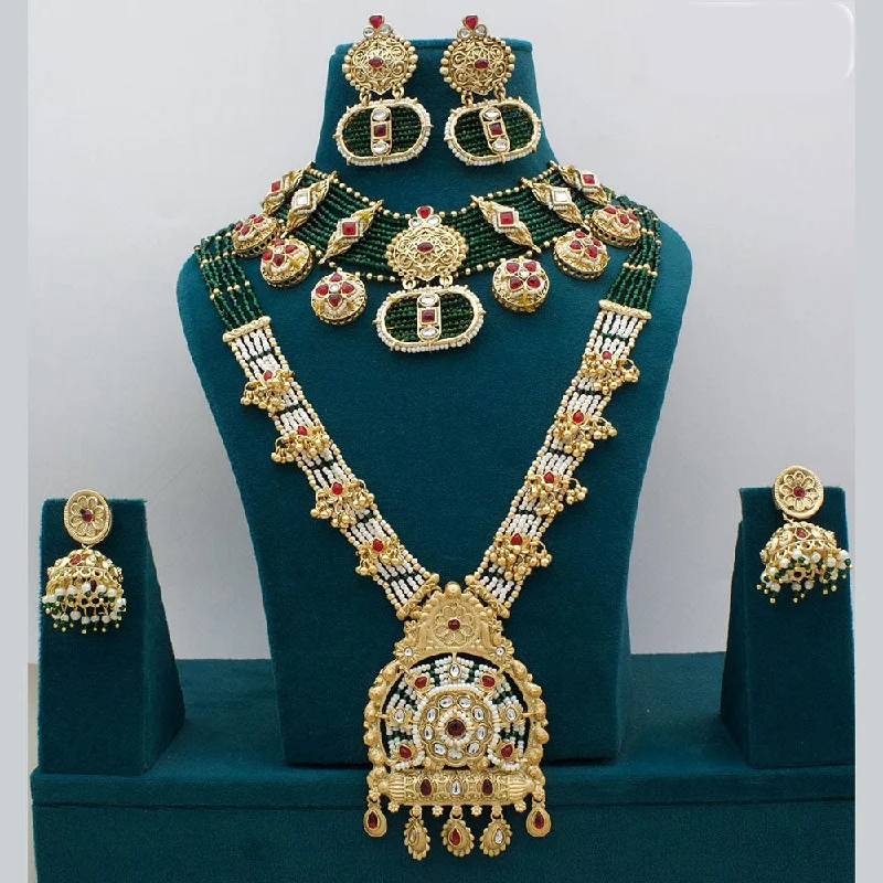 Unique Heart Necklace-JCM Jewellery Gold Plated Kundan Stone And Pearls Double Necklace Set