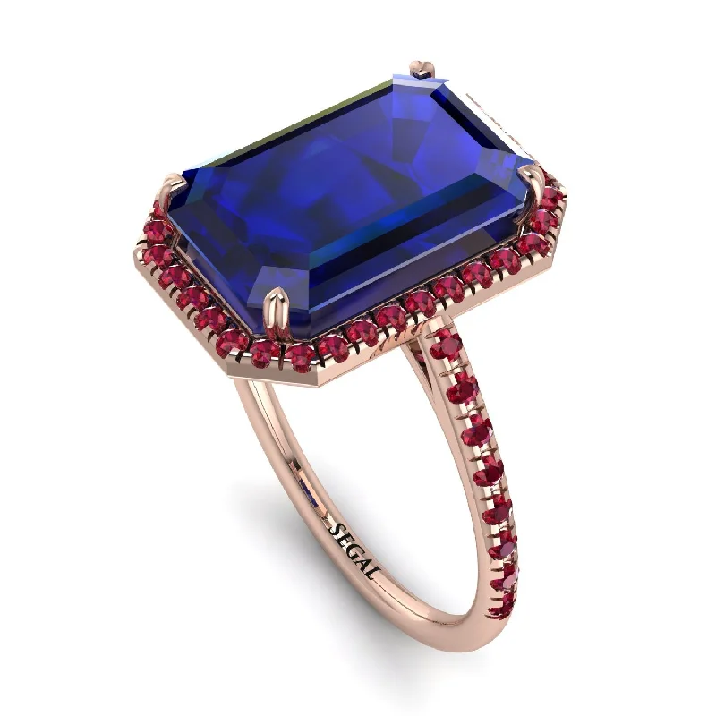 Retro Gemstone Ring-Emerald Cut Sapphire Pave Engagement Ring - Nancy No. 59