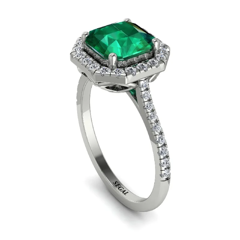 Modern Wedding Ring Set-Gorgeous Radiant Cut Emerald Pave Engagement Ring With Hidden Stone - Felicity No. 6