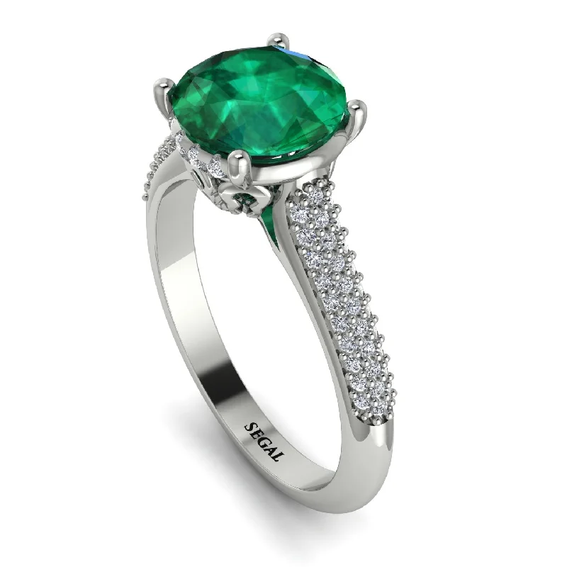 Gold Wedding Band for Women-Luxury Pave Round Cut Emerald Engagement Ring With Hidden Stone - Miracle No. 6