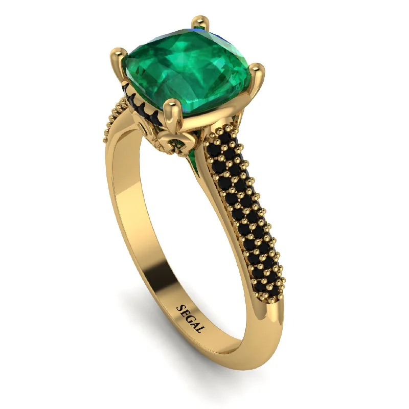 Classic Ruby Ring-Luxury Pave Cushion Cut Emerald Engagement Ring With Hidden Stone - Esmeralda No. 34