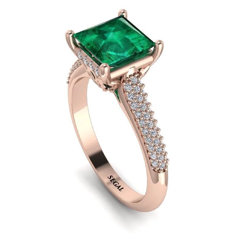 Elegant Round Diamond Ring-Luxury Pave Princess Cut Emerald Engagement Ring With Hidden Stone - Sabrina No. 5