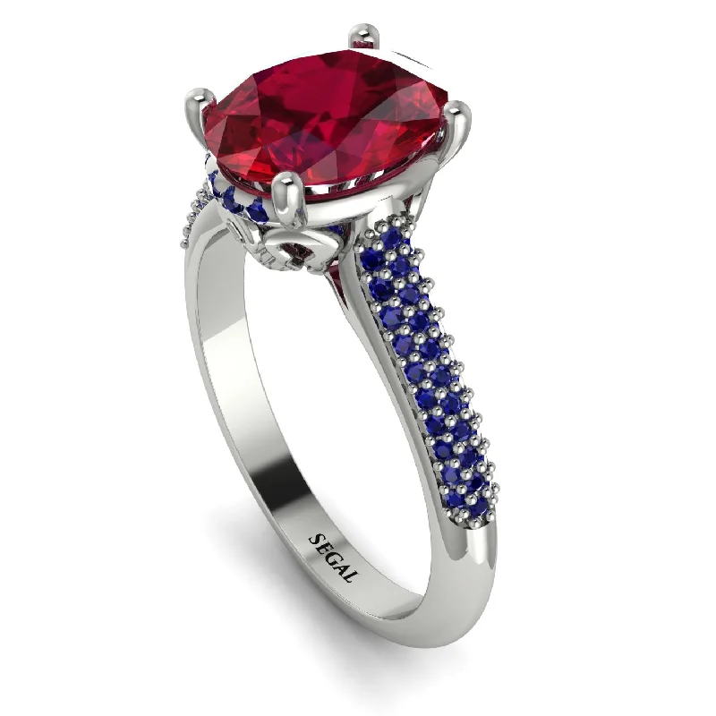 Luxury Wedding Band-Luxury Pave Oval Cut Ruby Engagement Ring With Hidden Stone - Ophelia No. 72